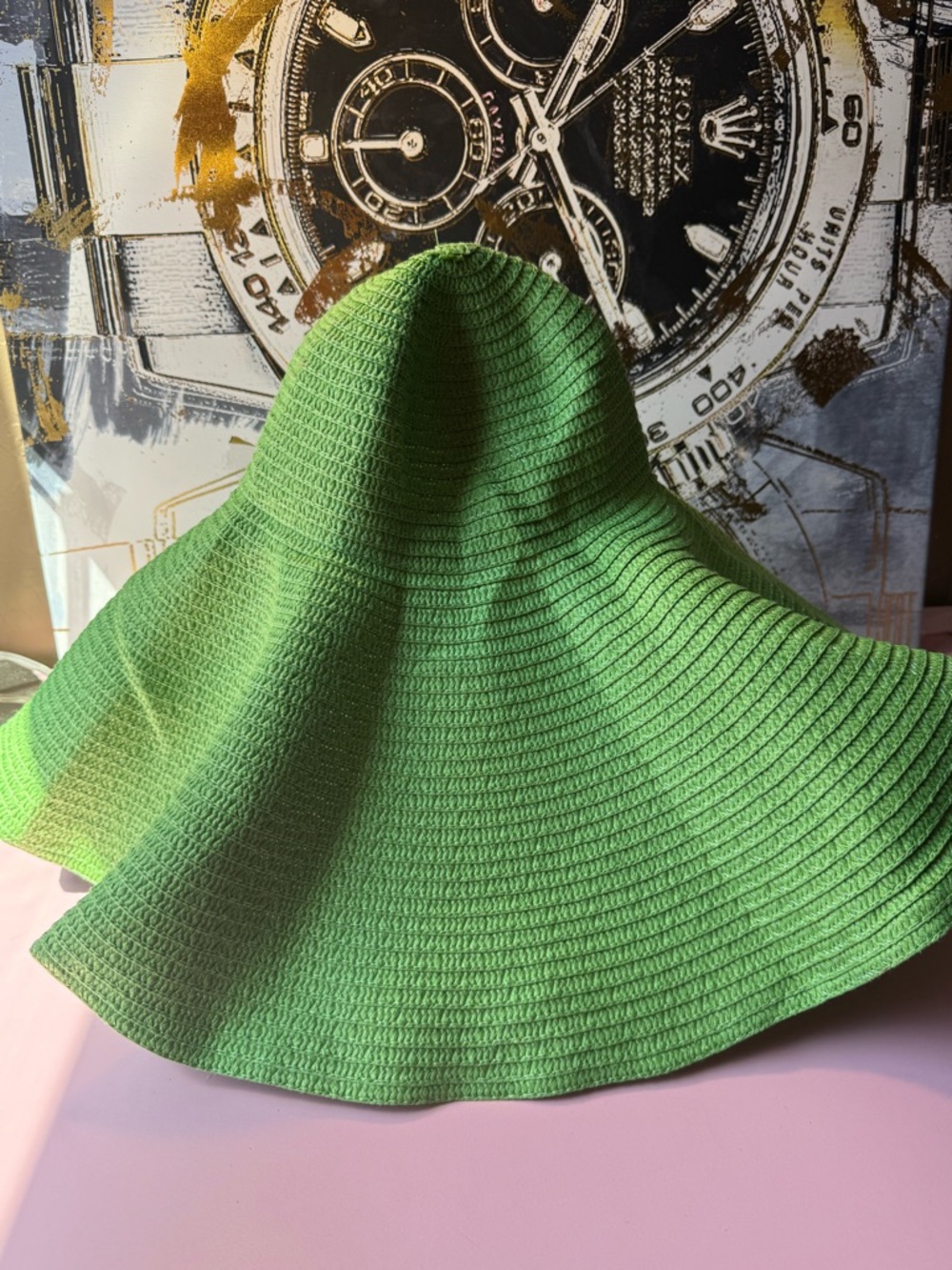 Oversized Green Wide-Brim Women's Knit Sun Hat